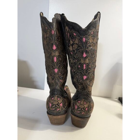 Corral Black Pink Gold Overlay Stitch Western Cowboy Boots Women's 9.5 M - Picture 5 of 7